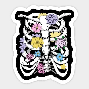 Grunge White Ribcage Pastel Flowers Pastel Goth Punk Sticker